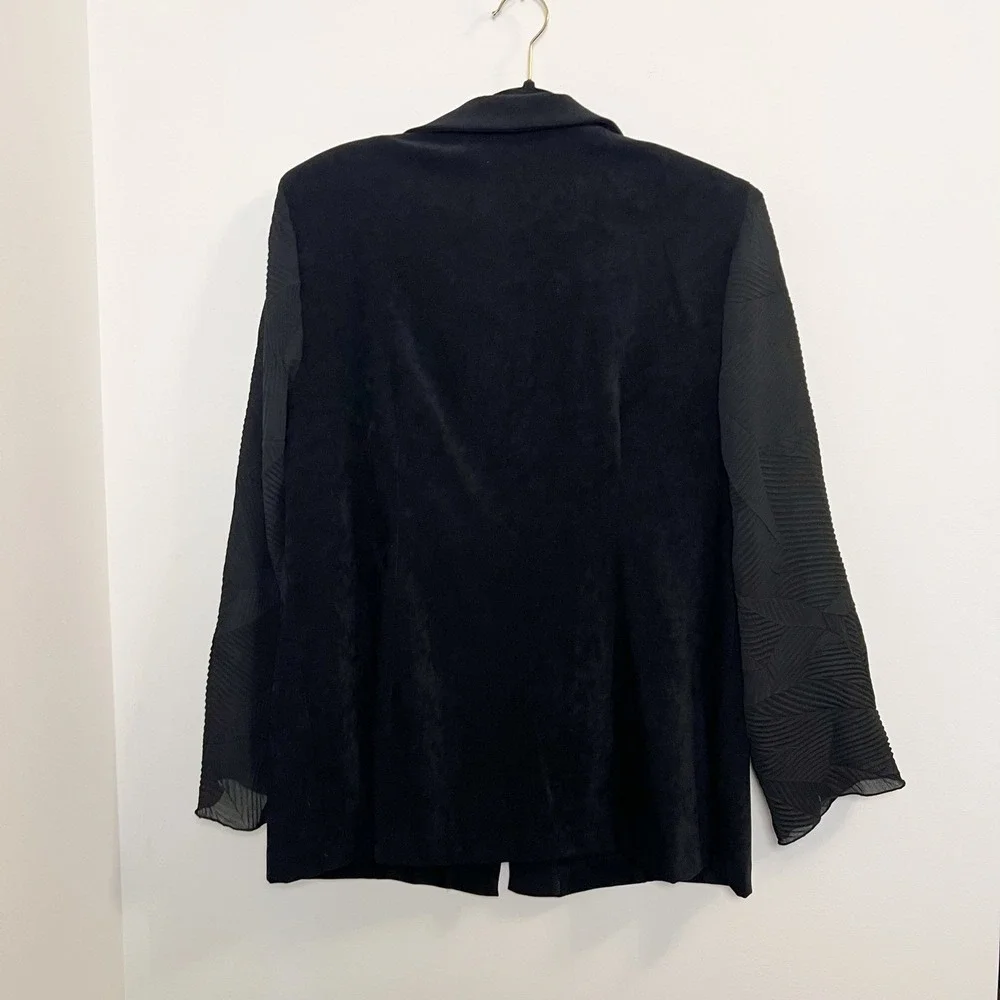 Russell Kemp Black Faux Seude Blazer Jacket Womens Textured Semi Sheer Sleeve - Picture 8 of 10